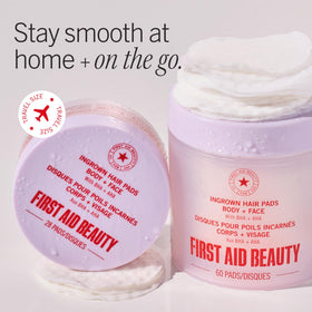 First Aid Beauty pads beside a coin for size comparison to illustrate pad dimensions and coverage