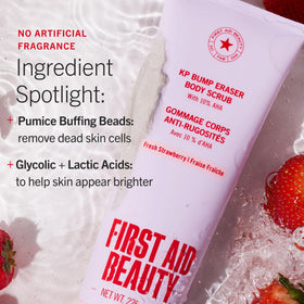 First Aid Beauty pumice bead detail highlighting mechanical exfoliation