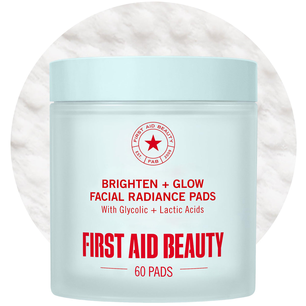 First Aid Beauty front packaging showing 60ct tub and key benefits