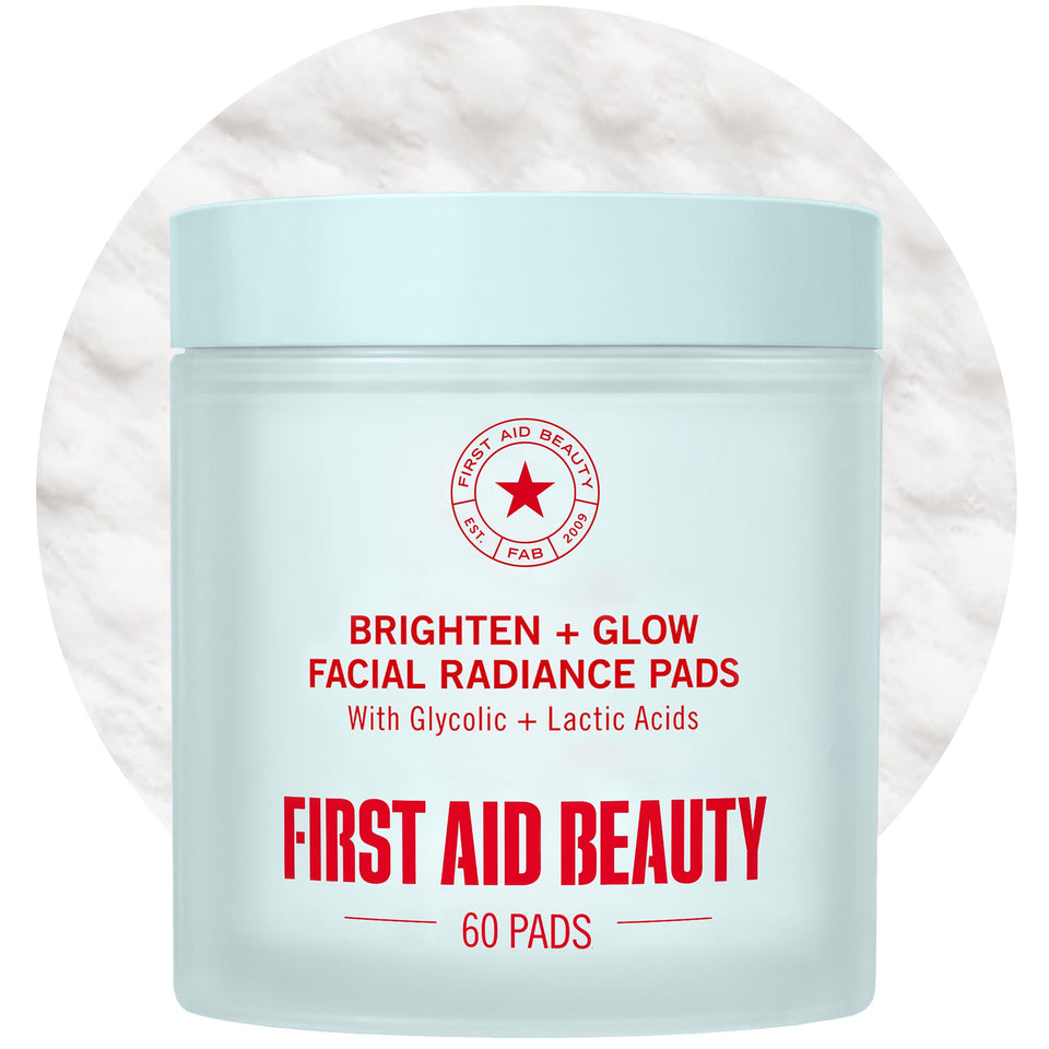 First Aid Beauty front packaging showing 60ct tub and key benefits