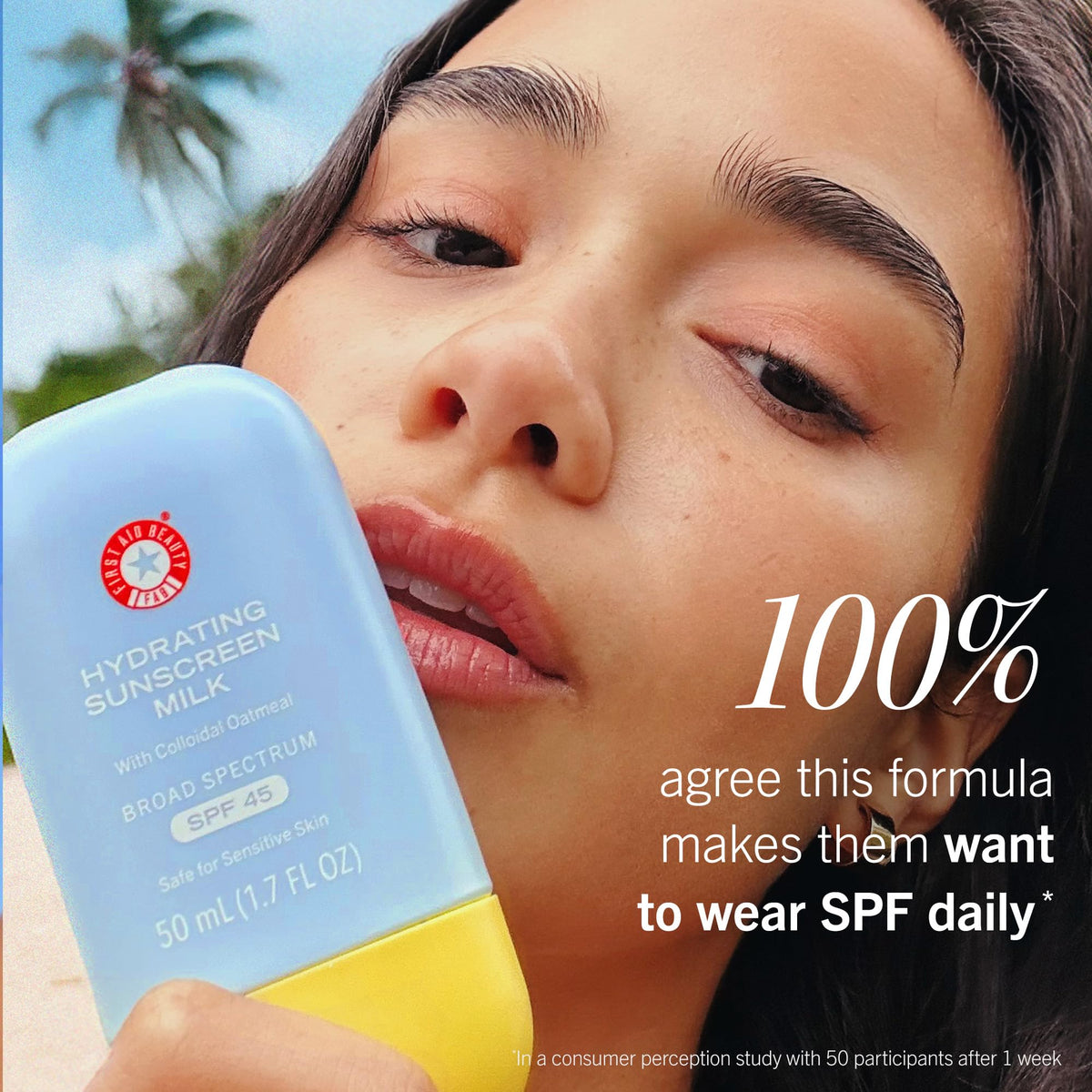 First Aid Beauty milky formula on skin illustrating invisible finish