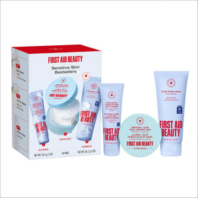 First Aid Beauty travel kit front packaging showing all three products and value