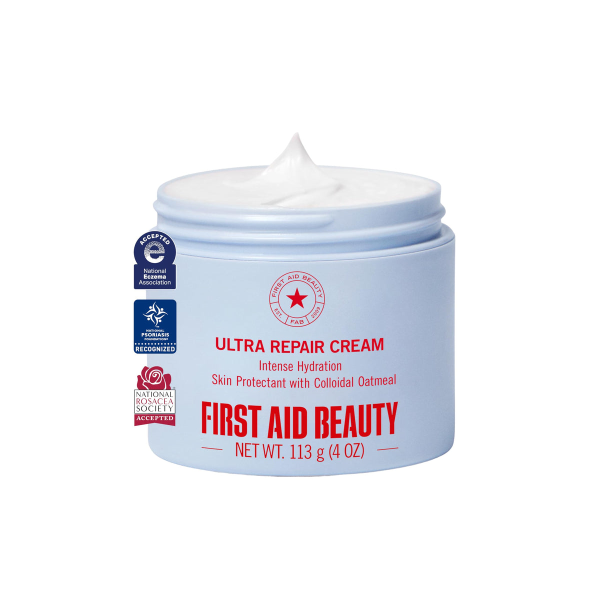 first aid beauty jar front view showing clean label and product benefits