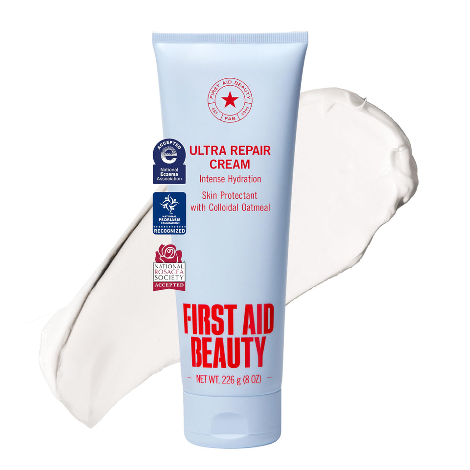 First Aid Beauty jar front view showing product and clear branding for trusted hydration