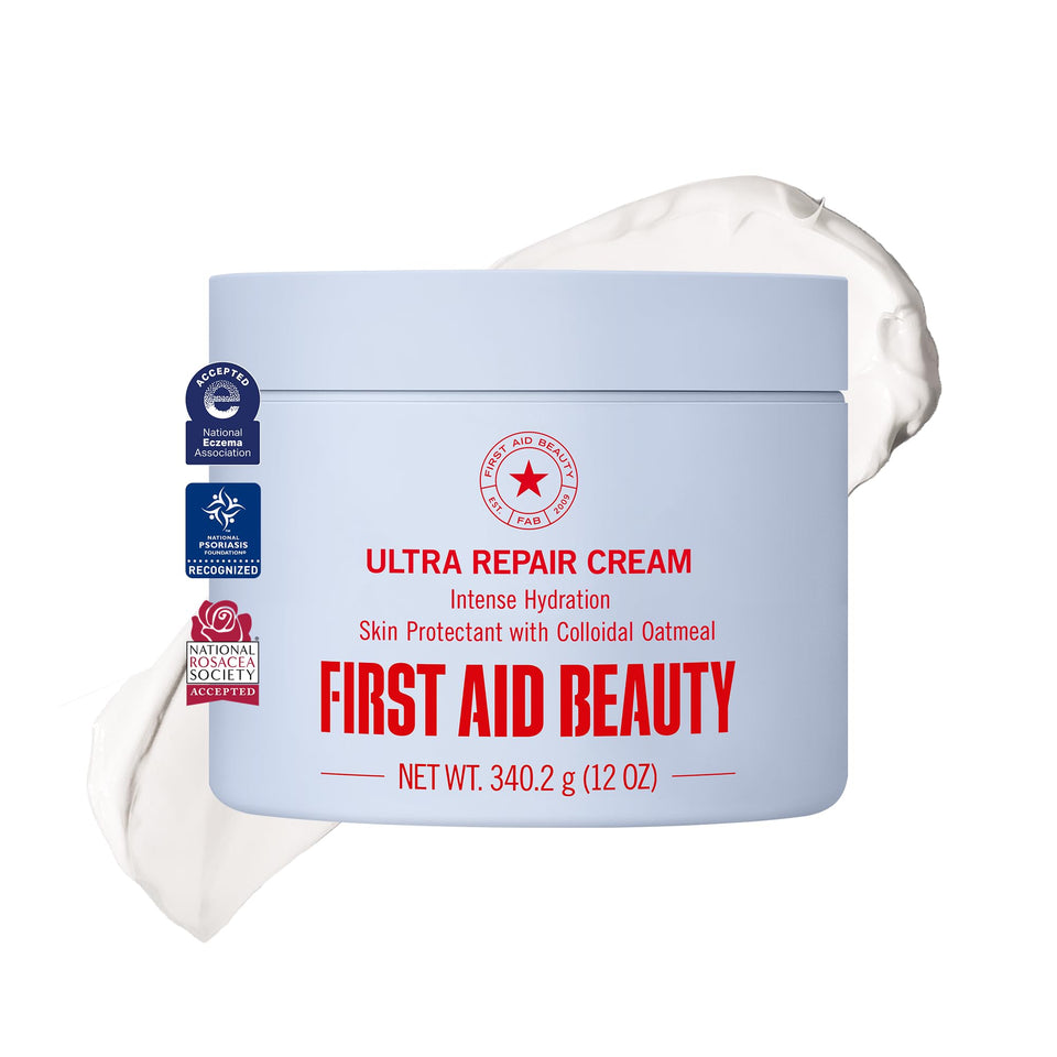 First Aid Beauty jar front view showing product and soothing hydration