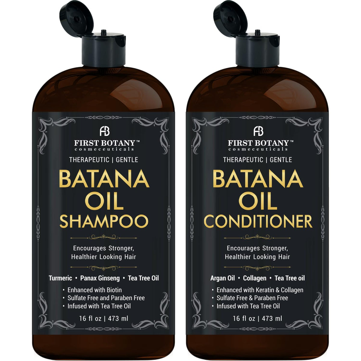 First Botany front packaging showing shampoo and conditioner, clear product benefits