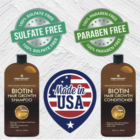 First Botany close-up label listing biotin, collagen and natural oils benefits