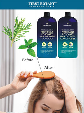 First Botany bottle label closeup highlighting peppermint rosemary