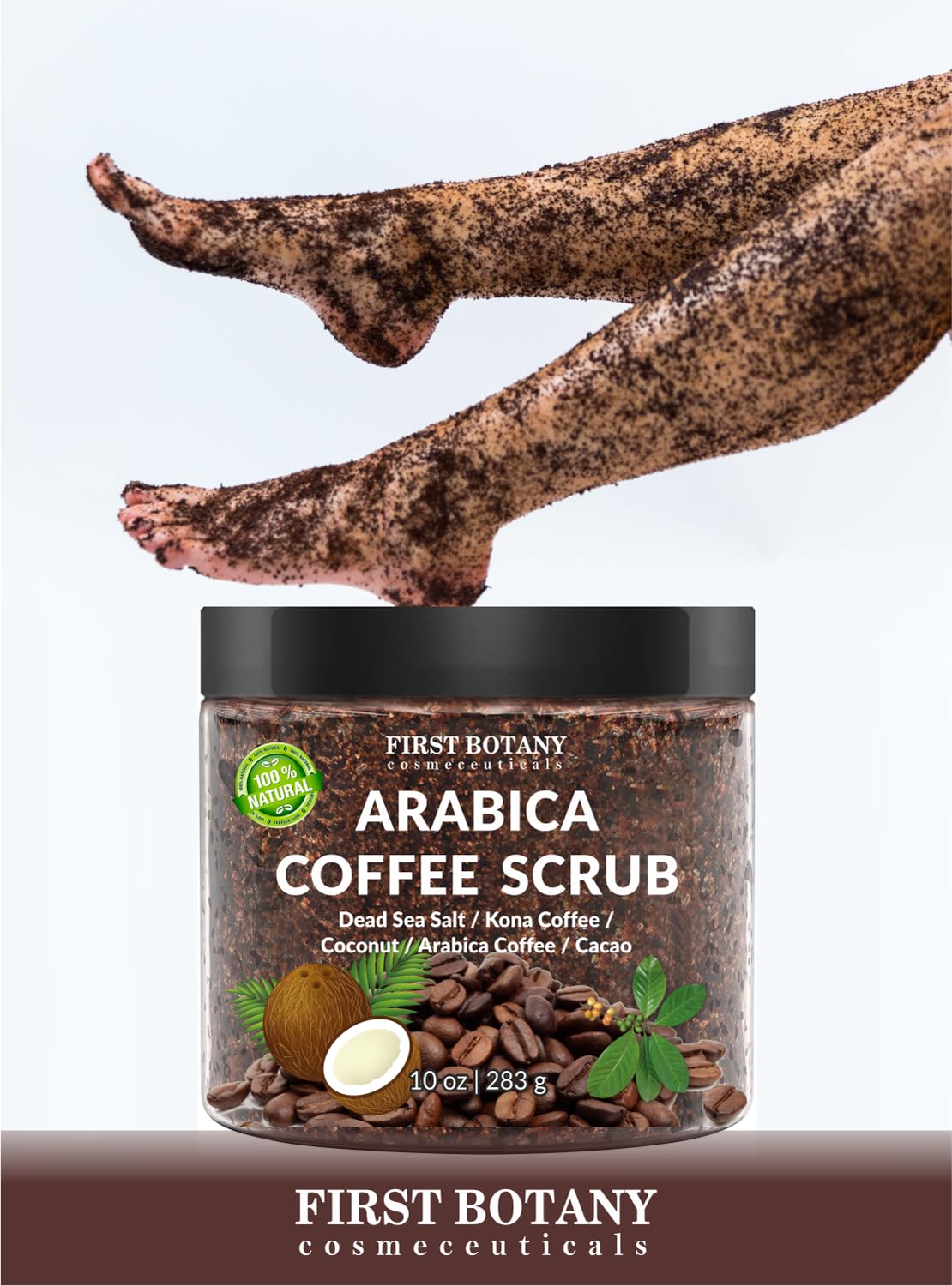 First Botany close-up of Arabica coffee granules illustrating deep exfoliation benefit