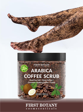 First Botany close-up of Arabica coffee granules illustrating deep exfoliation benefit