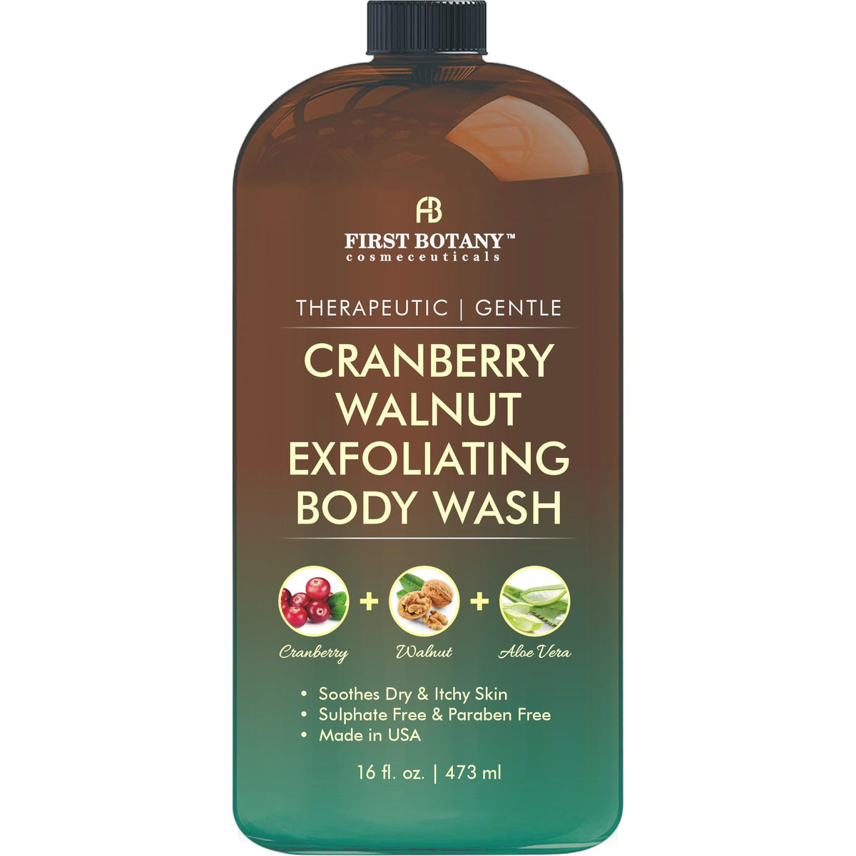 First Botany front bottle view showing label and cranberry walnut scent benefits