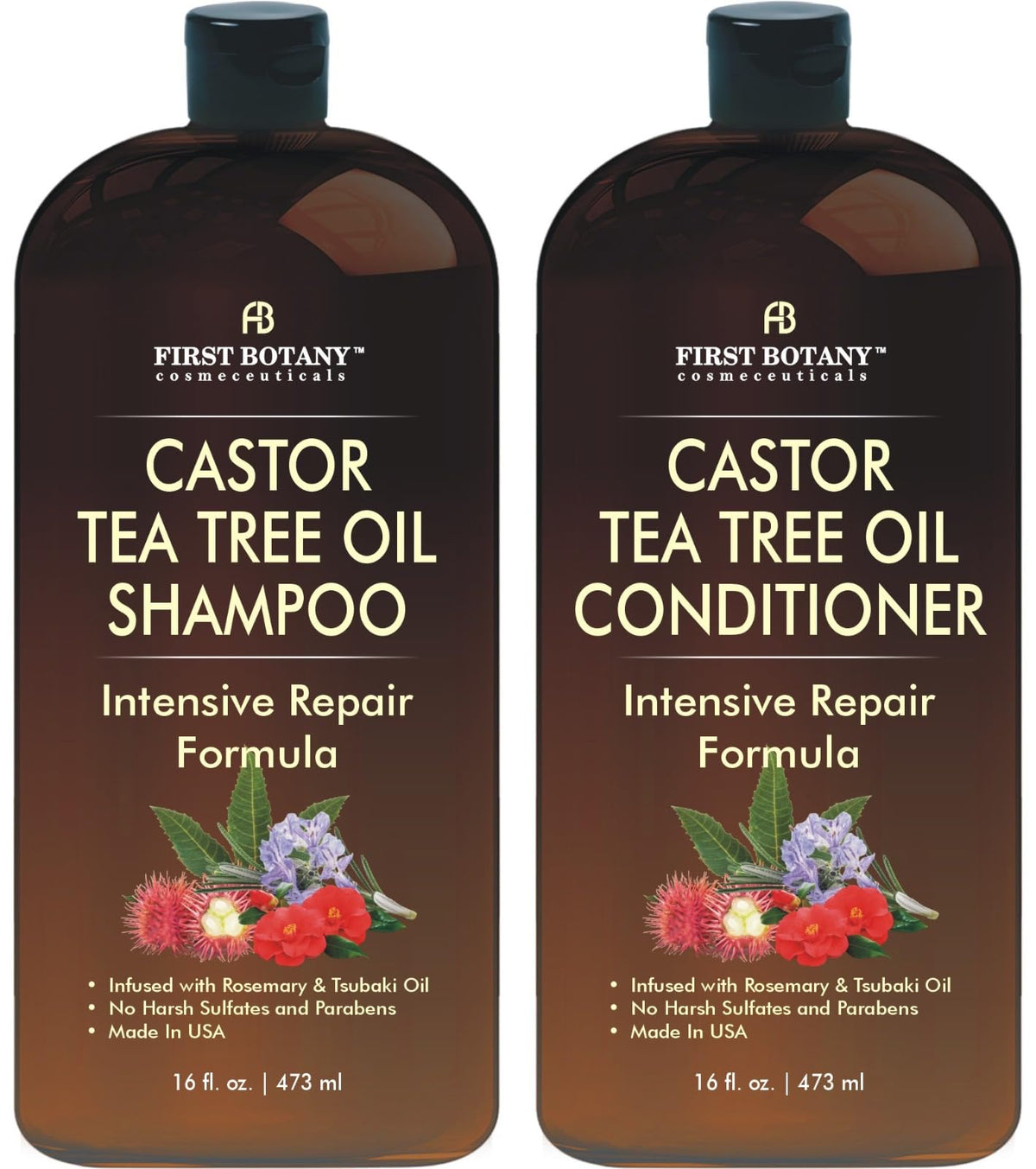 First Botany front packaging displaying castor tea tree duo and benefits