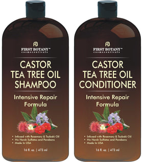 First Botany front packaging displaying castor tea tree duo and benefits
