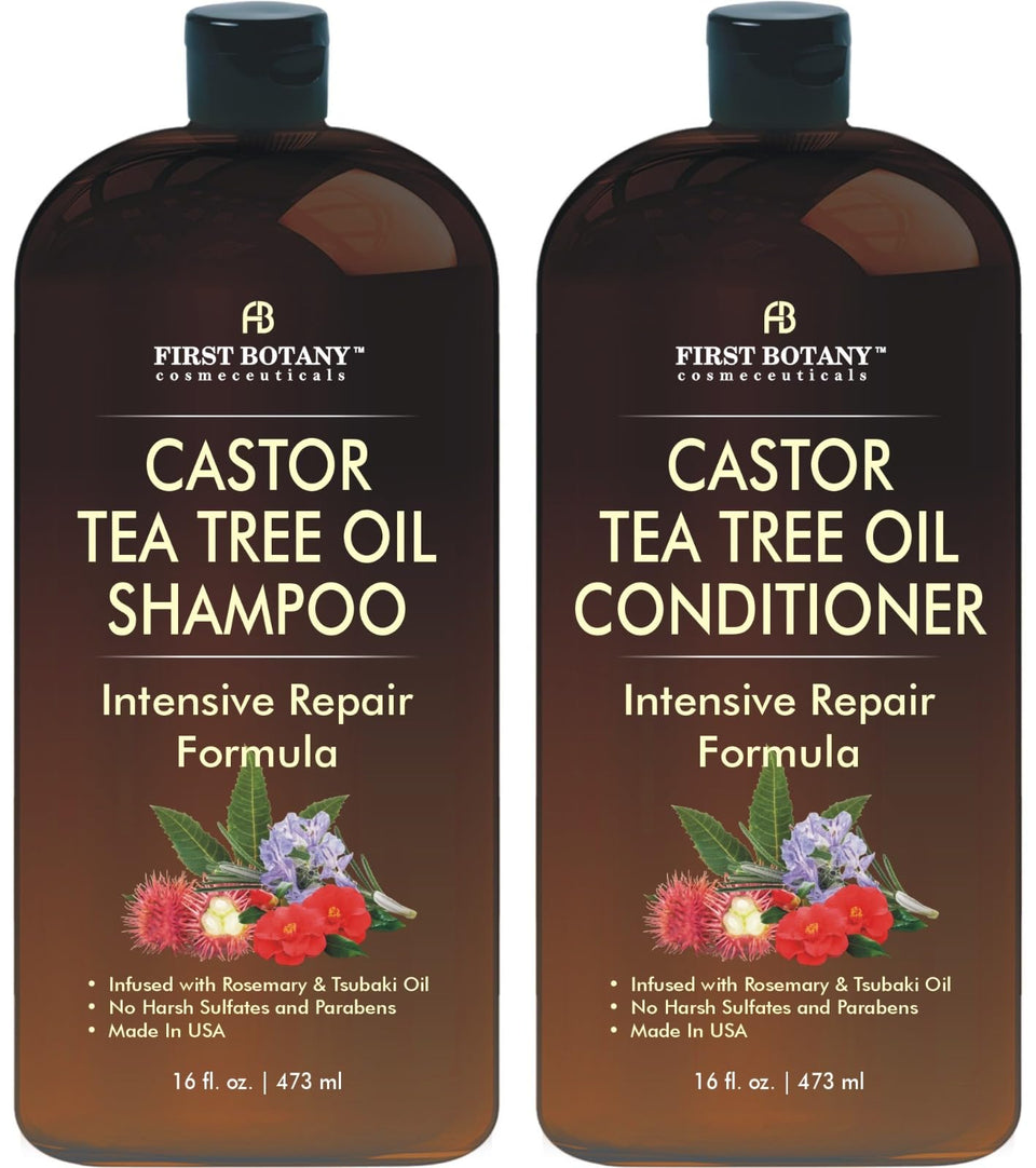 First Botany front packaging displaying castor tea tree duo and benefits