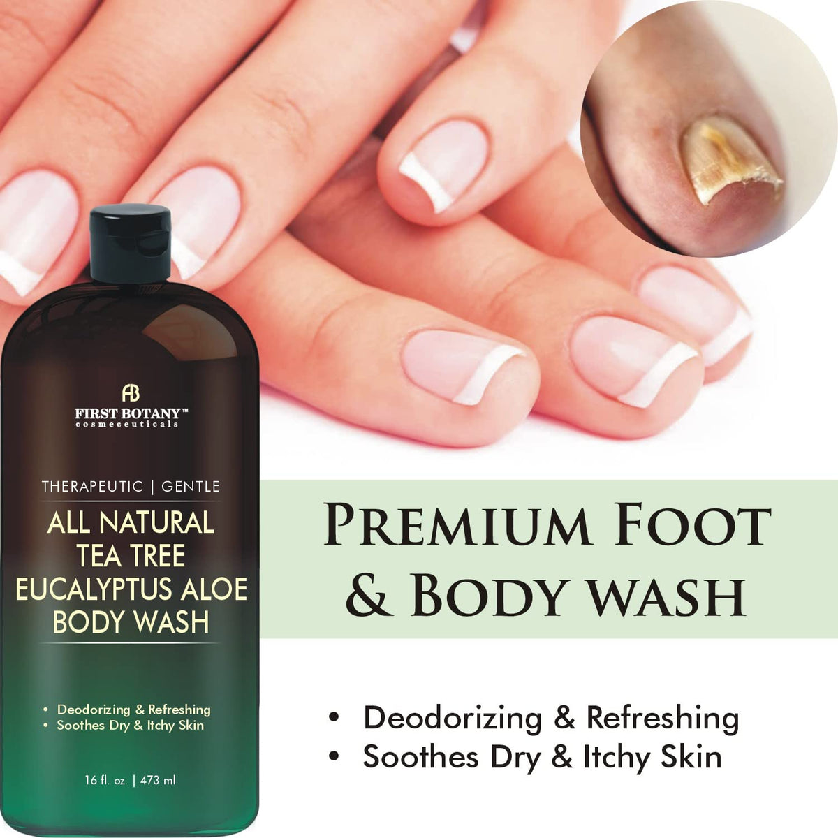 First Botany pump and label close-up highlighting ingredient claims