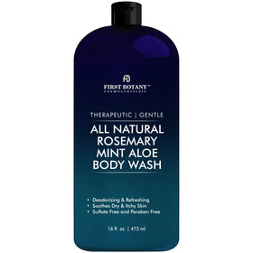 First Botany front packaging showing rosemary mint bottle and benefits