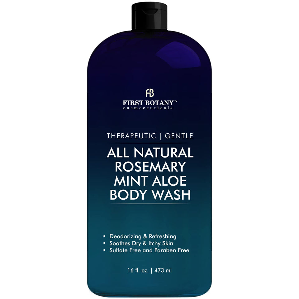 First Botany front packaging showing rosemary mint bottle and benefits