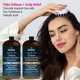 First Botany shampoo pump dispensing foam, demonstrates gentle lather for flake control