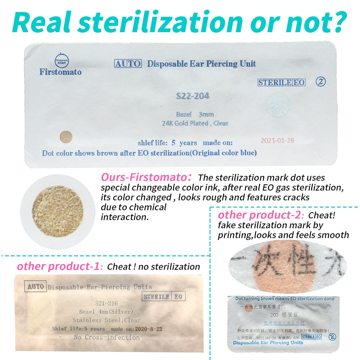 Firstomato applicator side profile showing thin 0.8mm needle housing, minimizes tissue trauma