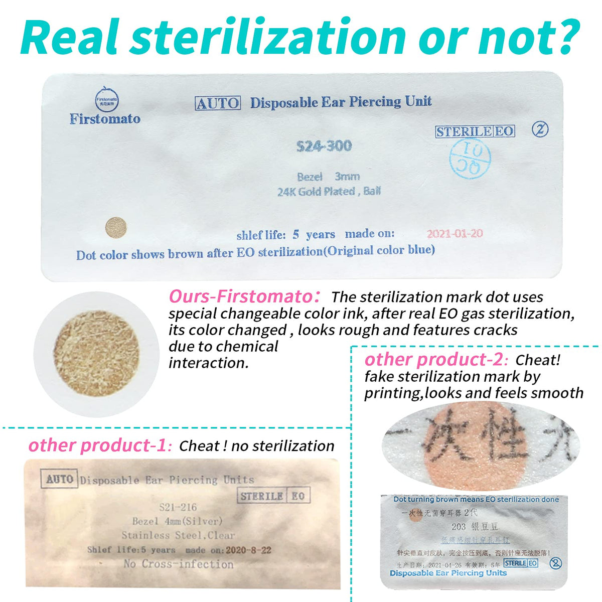 Firstomato demonstration piercing at ear indicating straightforward application and reduced trauma