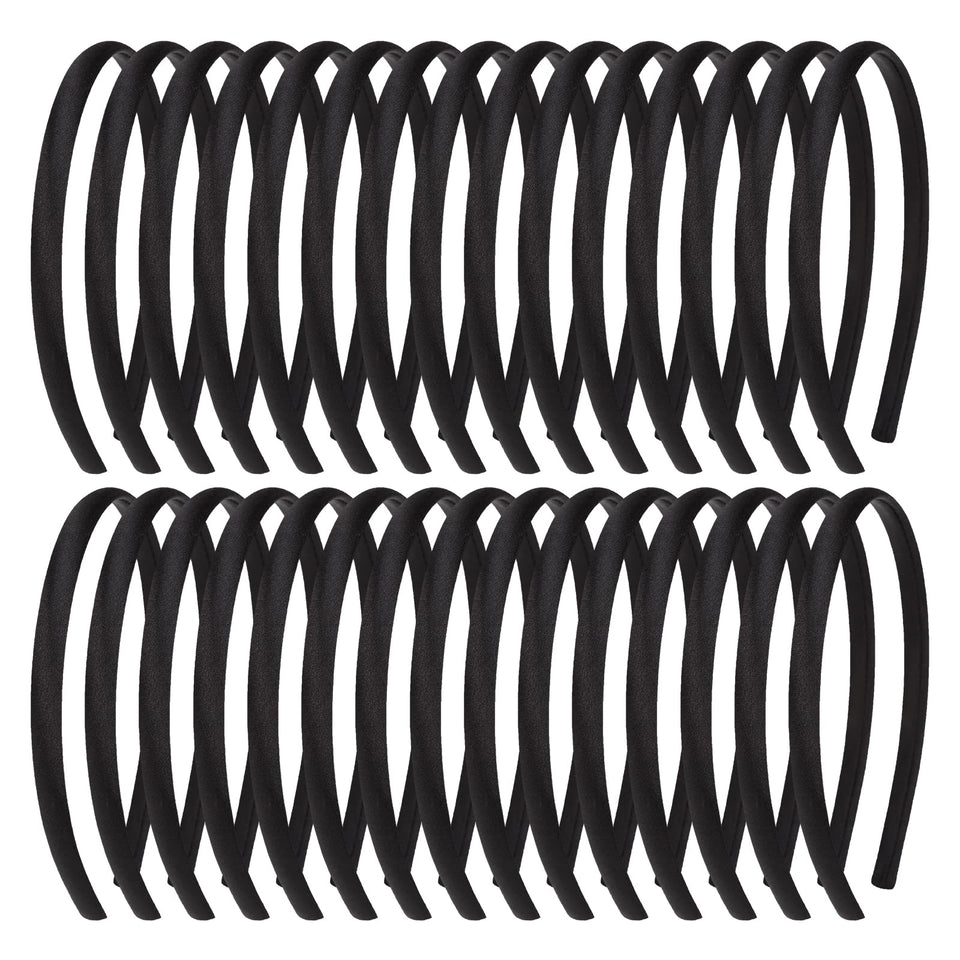 Fishdown front view of 30-piece black headbands highlighting quantity and slim style