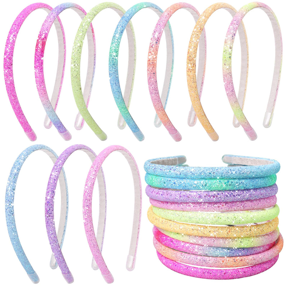 Fishdown front packaging showing ten glitter headbands and colorful assortment benefit styling