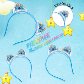 Fishdown headband on child model illustrating secure non‑slip wear during play
