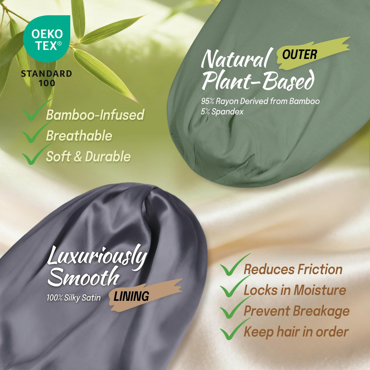 Fittia satin inner lining close-up showing smooth fabric to reduce frizz and breakage