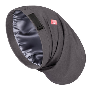 Fittia bonnet front view showing roomy fit and neutral grey for secure protection