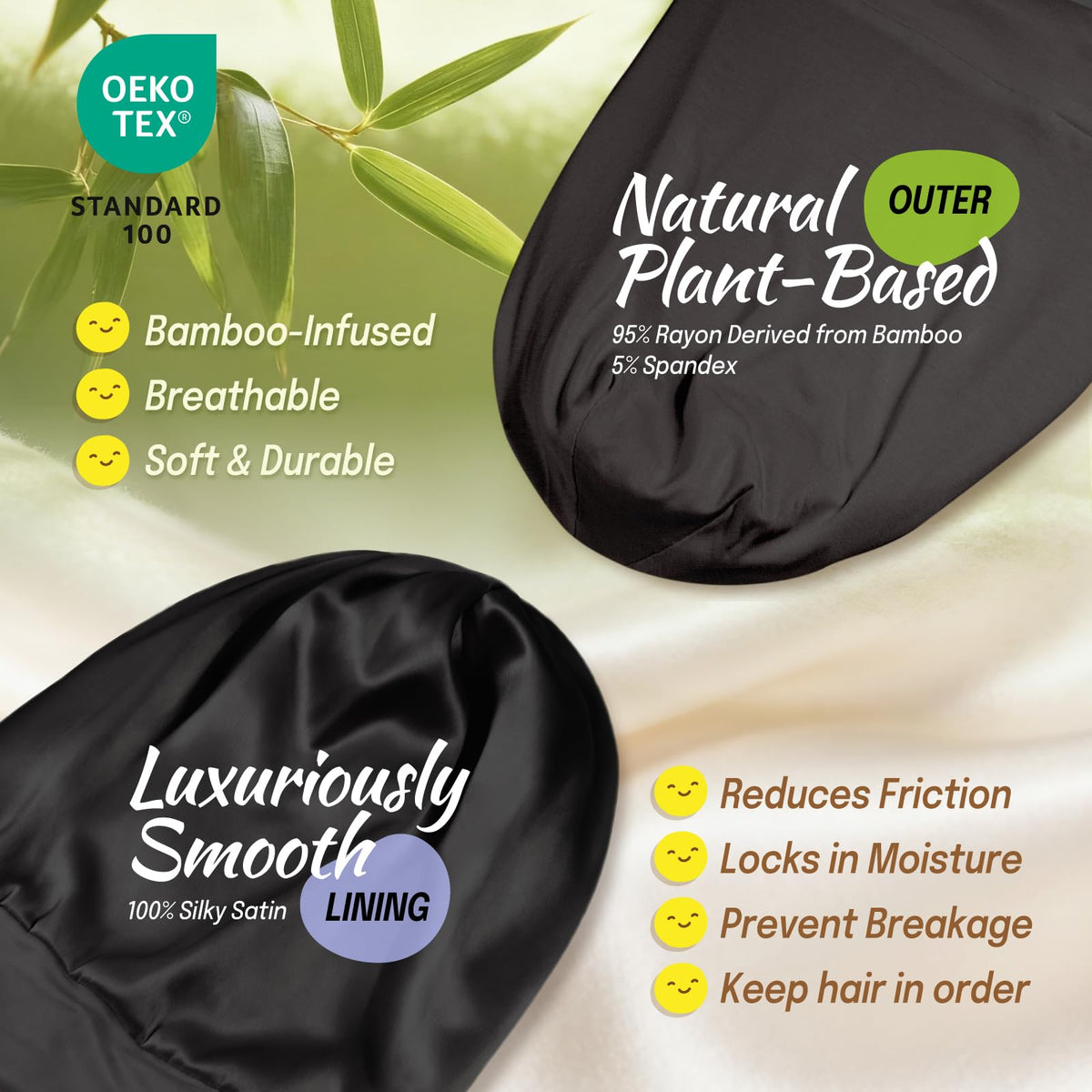 Fittia satin lining closeup highlighting silky texture for frizz control