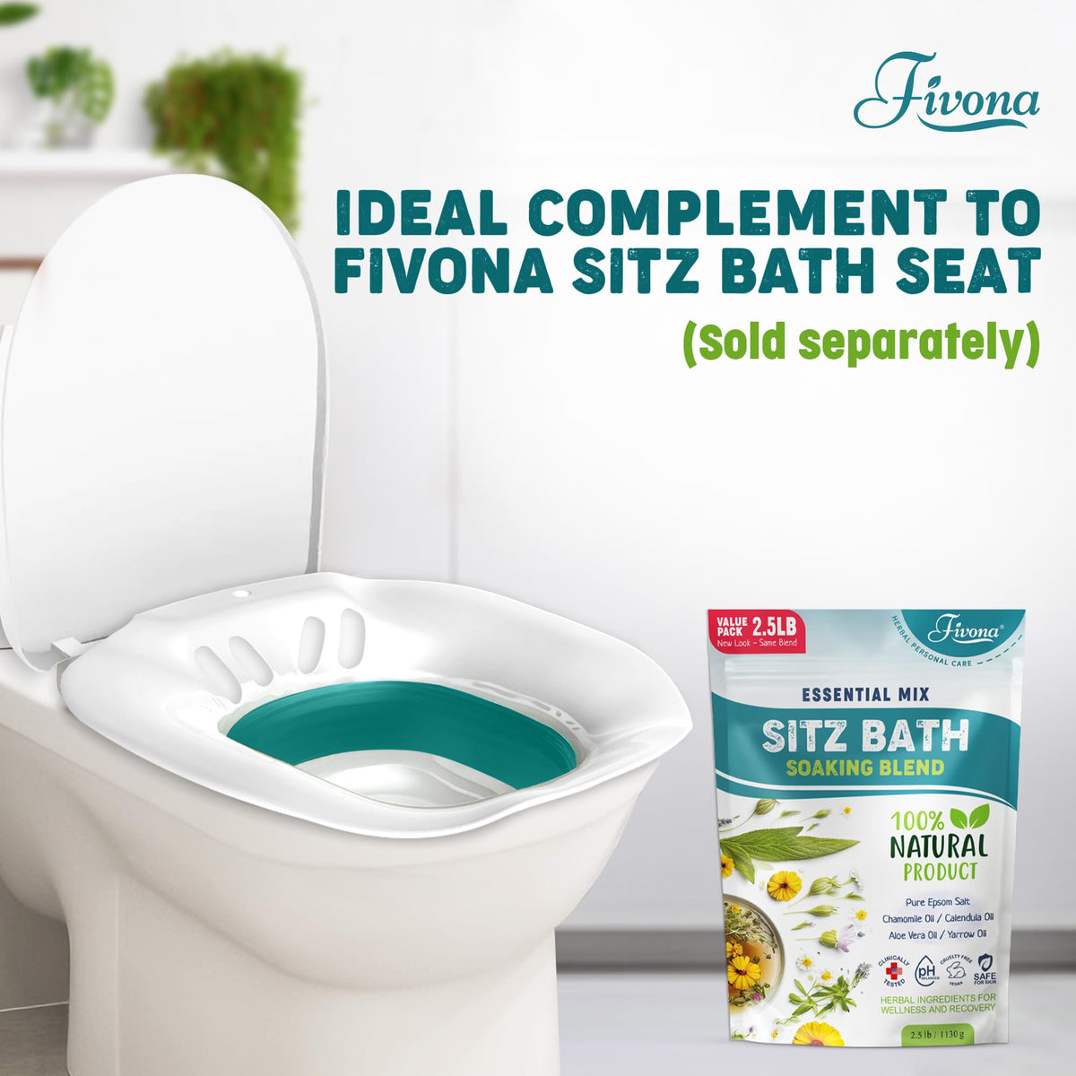 FIVONA on a bathroom shelf in lifestyle scene demonstrating relaxing self-care
