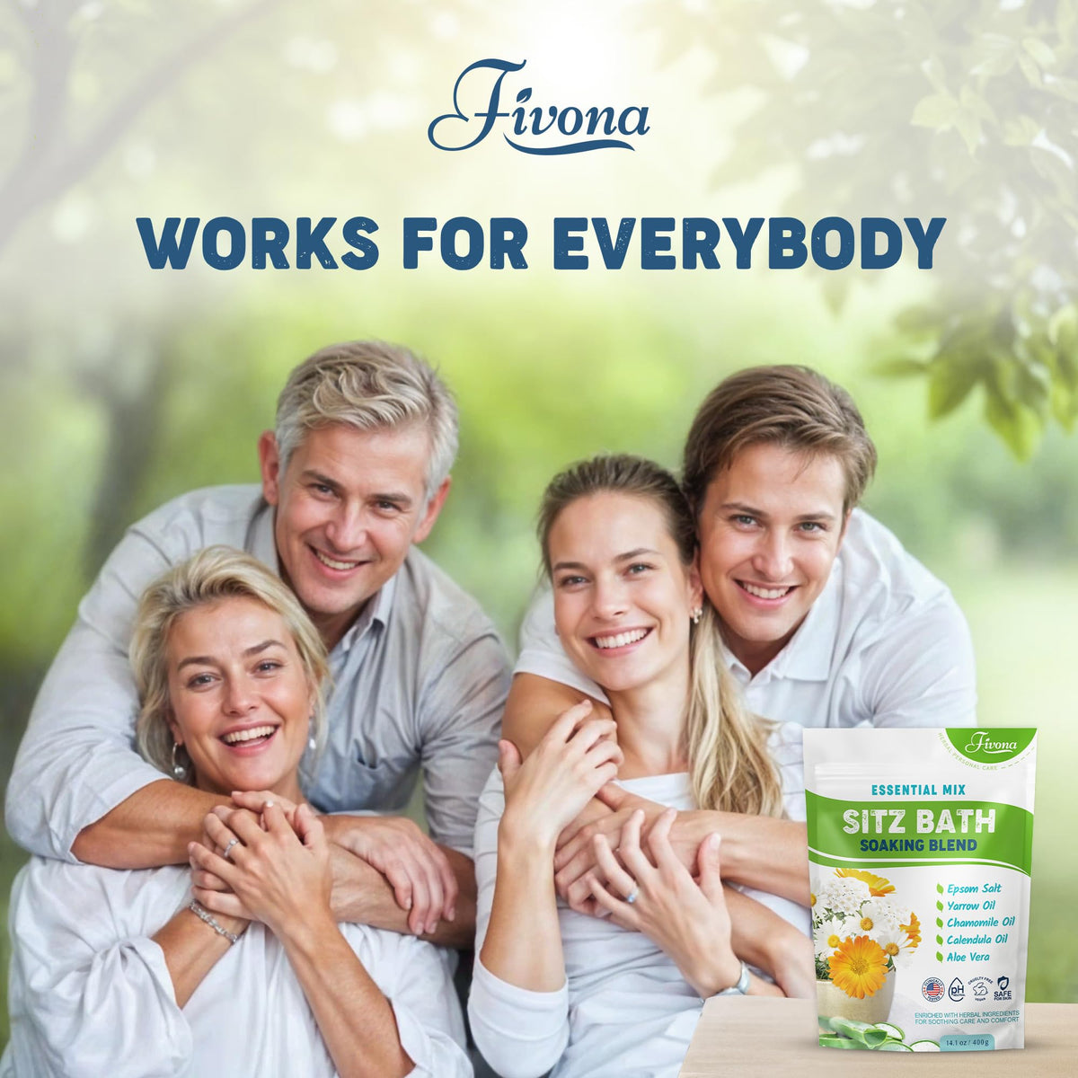 FIVONA dissolved solution texture showing gentle, clear soak for sensitive skin