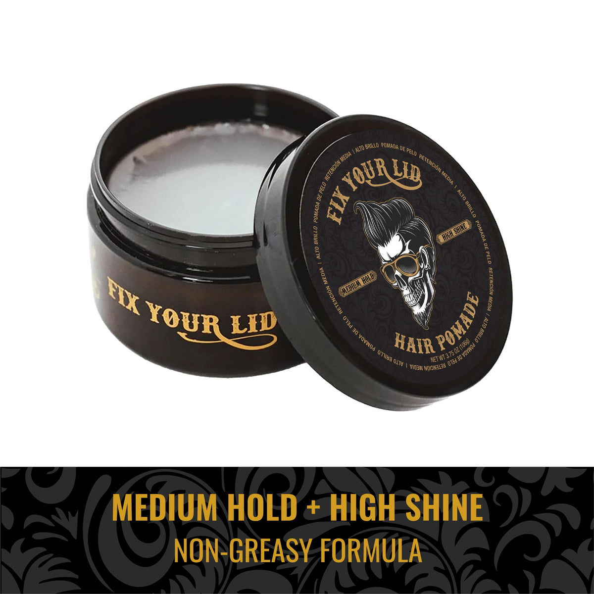 Fix Your Lid pomade on hands demonstrating easy application and quick blending
