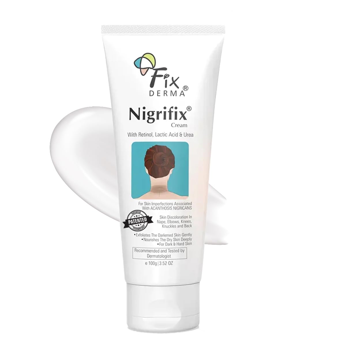 FIXDERMA tube front view showing product and packaging benefits