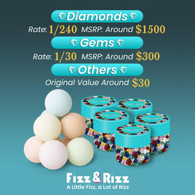 Fizz & Rizz bath bomb beside coin illustrating size and gift-ready scale