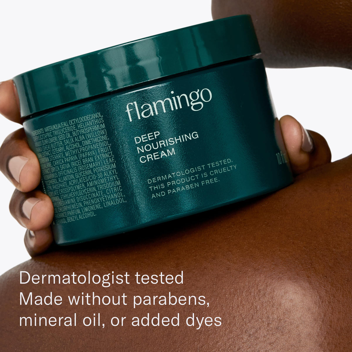 Flamingo cream texture close-up highlighting rich non-greasy moisture