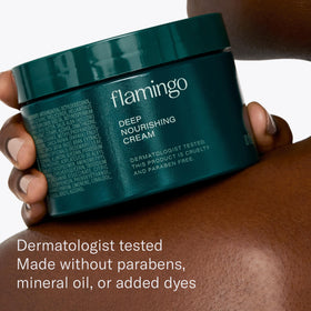 Flamingo cream texture close-up highlighting rich non-greasy moisture