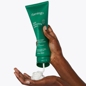 flamingo lotion texture close-up showing smooth, fast-absorbing cream
