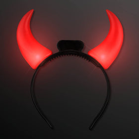 FlashingBlinkyLights front view of red devil horns headband shows bold illumination benefit