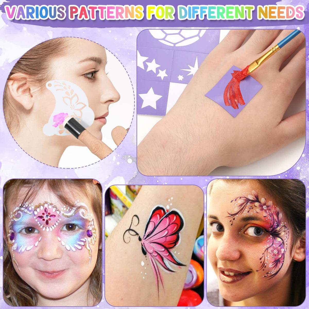 Flasoo stencils on child's face demonstrating fast, neat festival makeup
