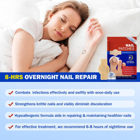 flasture patch applied to toenail for comfortable overnight wear