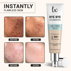 Flawless Radiance product label with SPF 50 visible showing broad-spectrum sun protection benefit