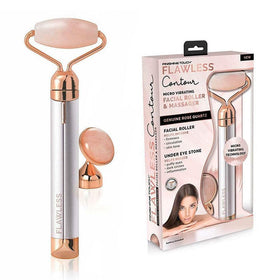 Flawless front view showing rose quartz roller and battery, enhances routine
