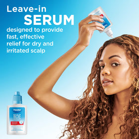 Applying Flexitol serum to scalp demonstrating targeted relief method