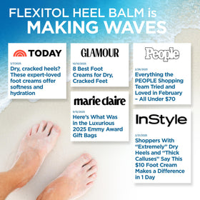 Before and after heels composite showing Flexitol improving skin texture