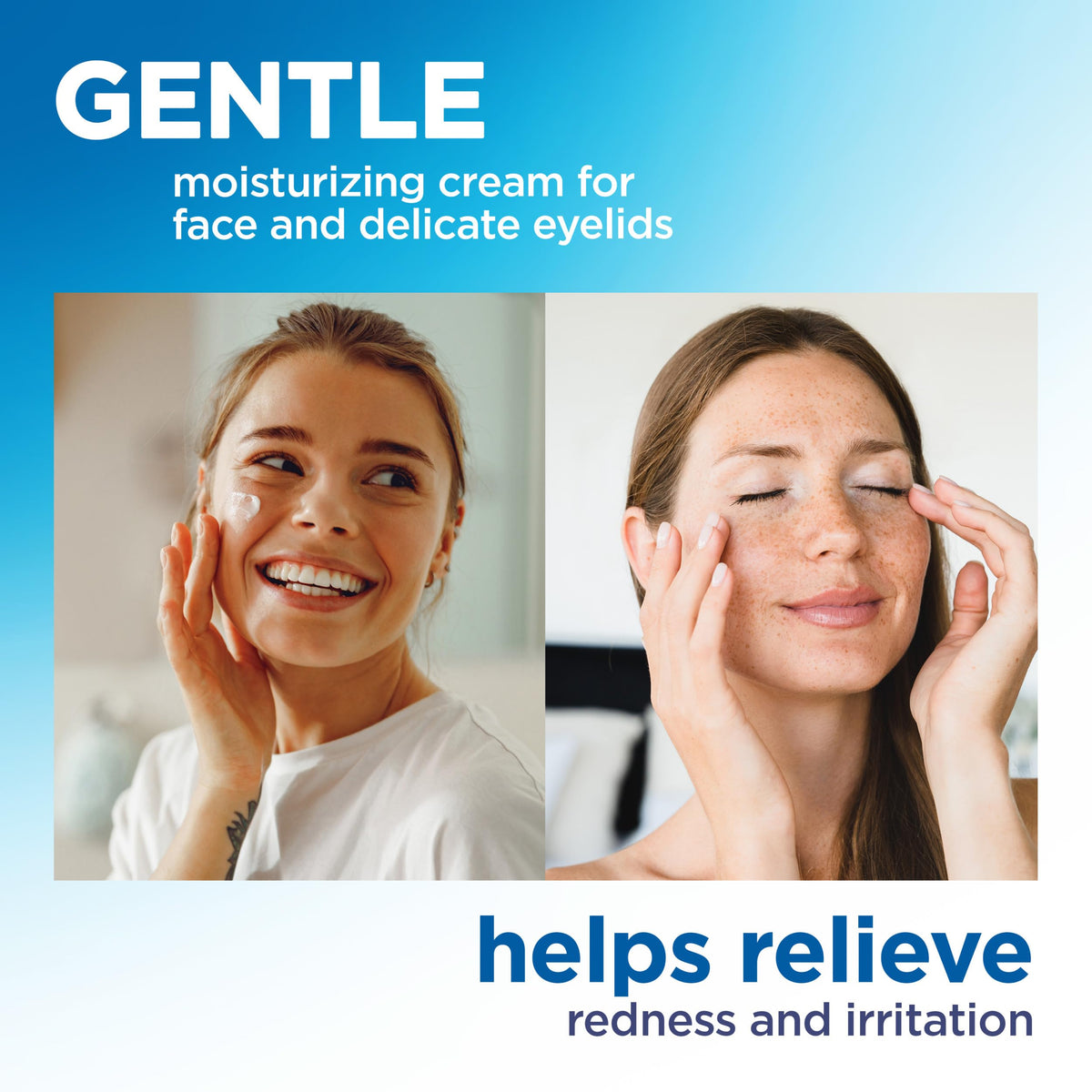 Flexitol cream applied near eyelid demonstrating gentle, non-greasy relief