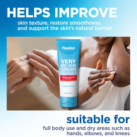 Flexitol being massaged into an elbow, brand reducing roughness and flakes