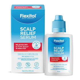 Flexitol front packaging showing 2 oz bottle and calming benefits