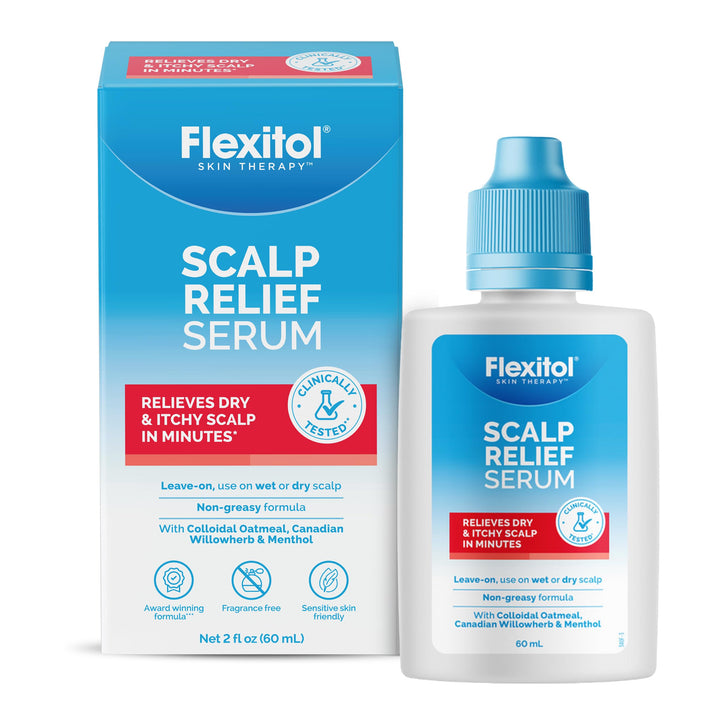Flexitol front packaging showing 2 oz bottle and calming benefits