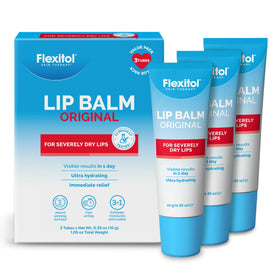 Flexitol front packaging showing three balm sticks and clear branding for reliable hydration